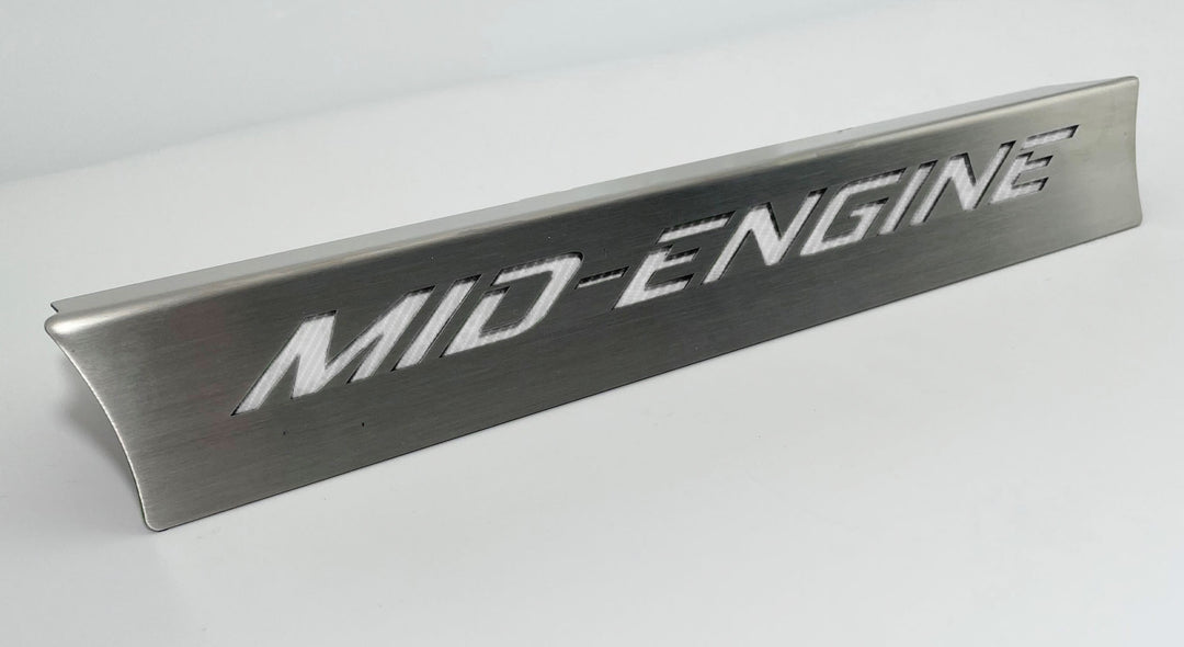 C8 Corvette lower rear-window accent with white MID-ENGINE lettering