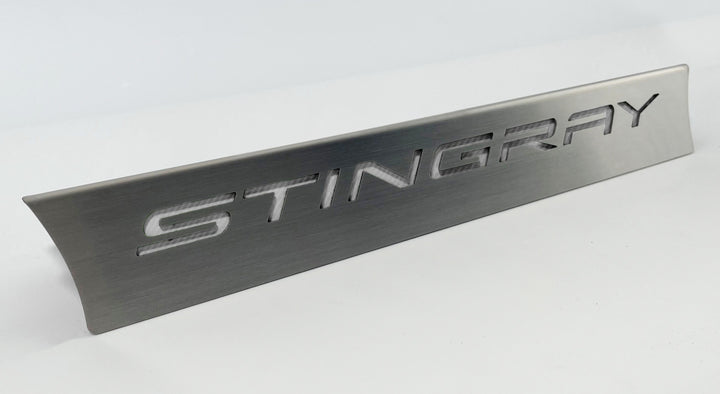 C8 Corvette lower rear-window accent with white STINGRAY lettering