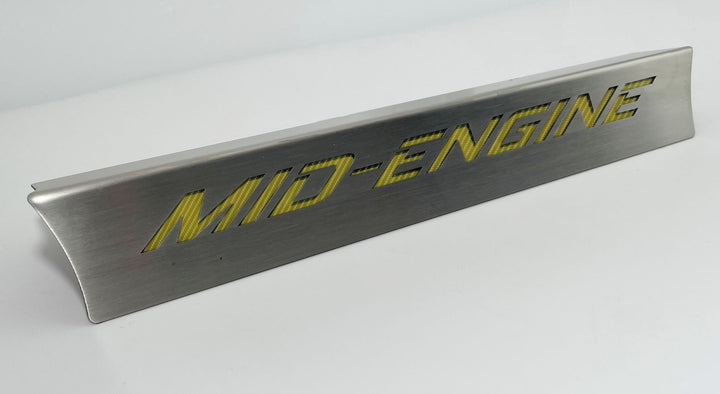 C8 Corvette lower rear-window accent with yellow MID-ENGINE lettering