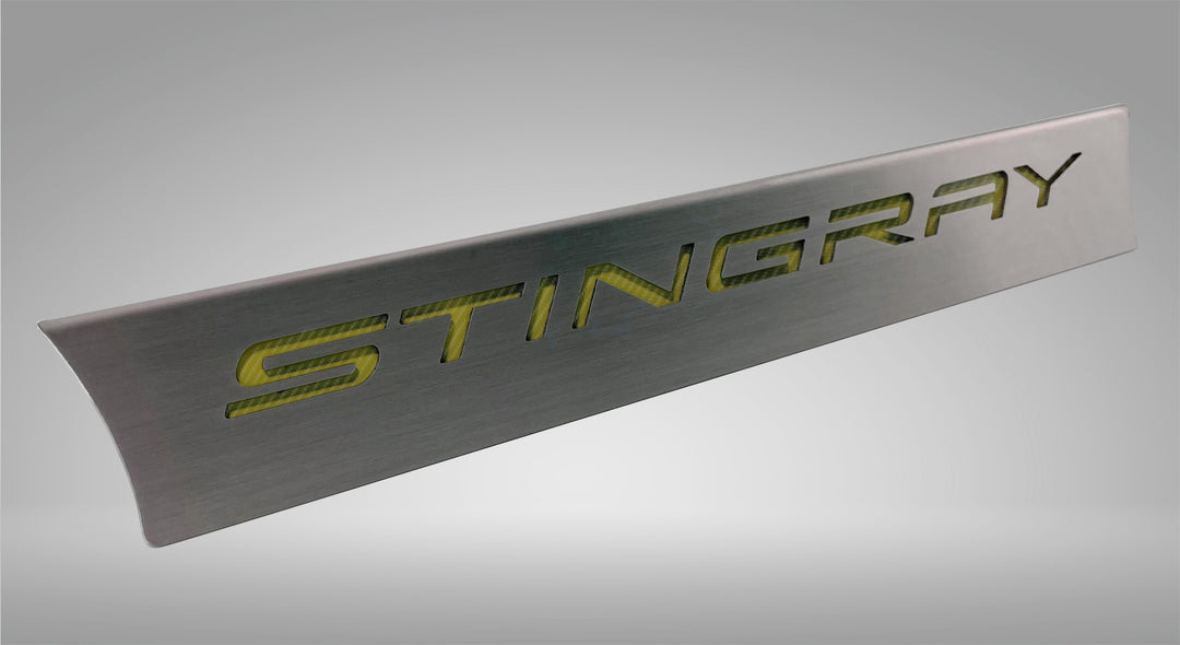 C8 Corvette lower rear-window accent with yellow STINGRAY lettering