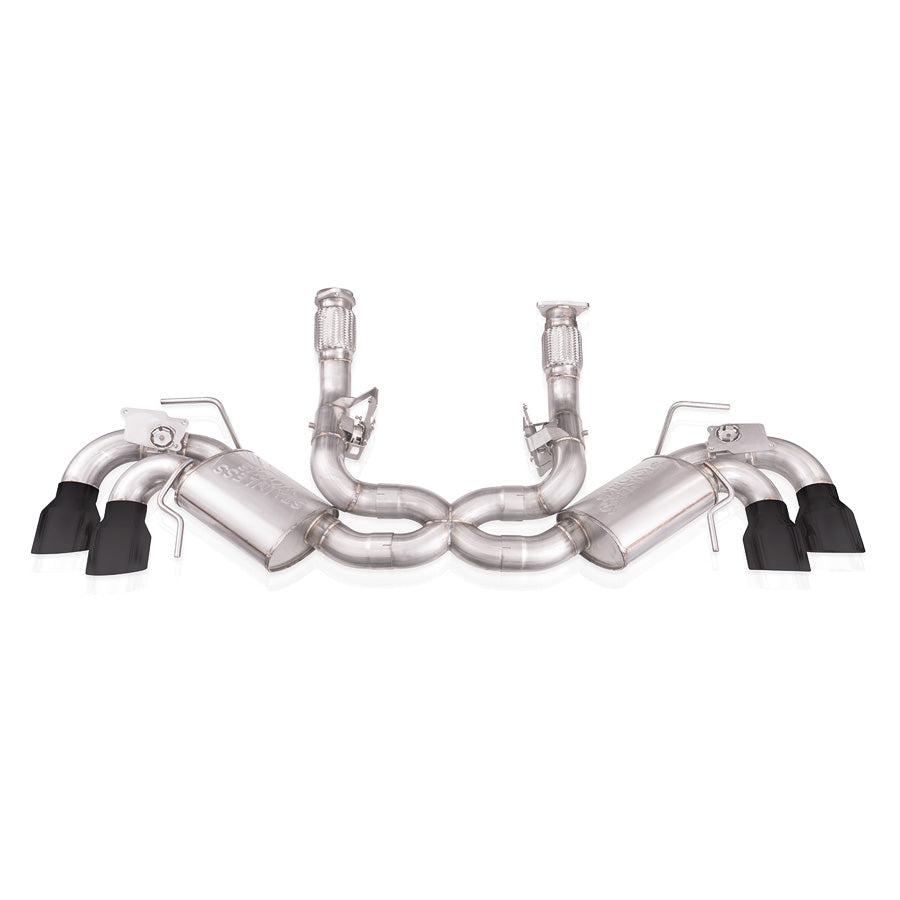 Stainless Works C8CBL-B Legend cat-back exhaust kit for 2024 C8 Corvette E-Ray LT2 with matte black quad slash-cut tips