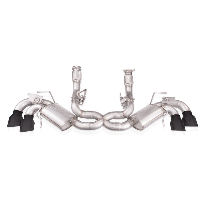 Stainless Works C8CBL-B Legend cat-back exhaust kit for 2024 C8 Corvette E-Ray LT2 with matte black quad slash-cut tips