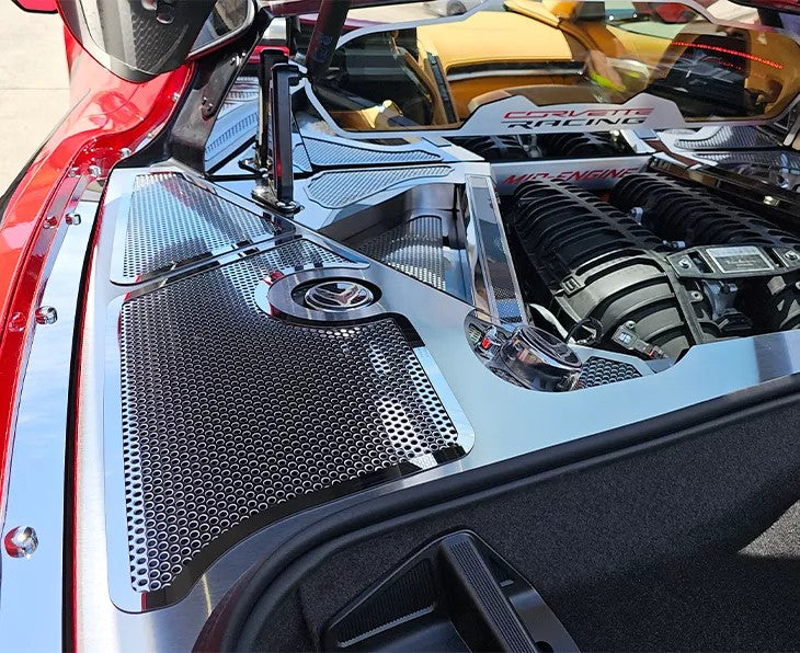 C8 Corvette Stingray coupe ACC 883011 fender covers with polished perforated inserts, installed view 2