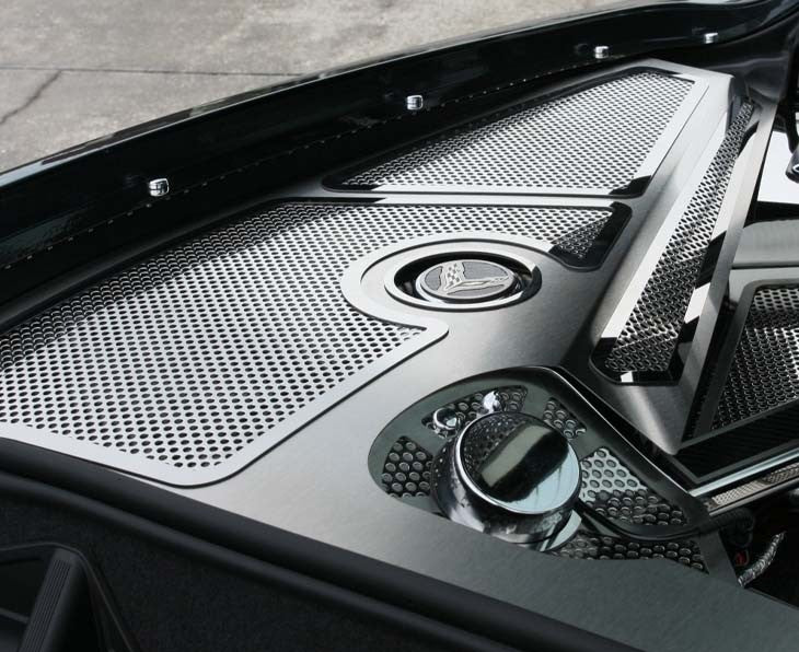 C8 Corvette Stingray coupe ACC 883011 fender covers with polished perforated inserts, installed view 3