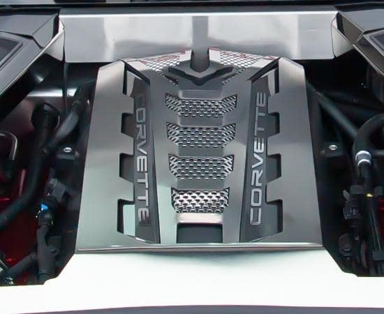 American Car Craft 883033 brushed stainless six-piece C8 Corvette Stingray coupe engine shroud trim, view 1