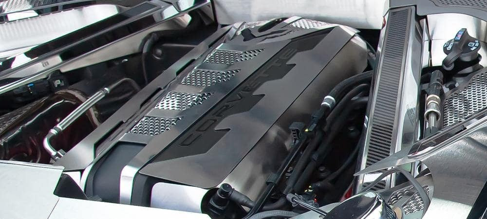 American Car Craft 883033 brushed stainless six-piece C8 Corvette Stingray coupe engine shroud trim, view 4