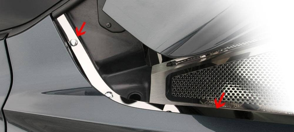 American Car Craft C8 Corvette Stingray coupe polished fender cap covers, installation detail