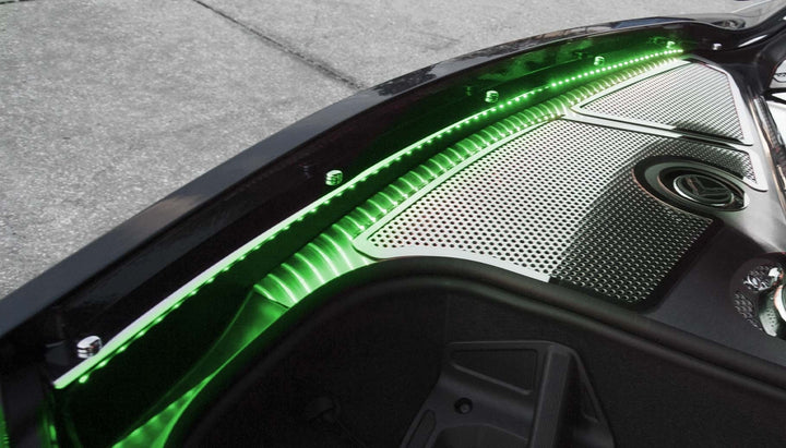 American Car Craft C8 Corvette Stingray coupe polished fender cap covers, Green LED appearance