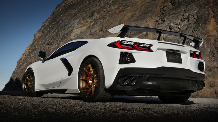 Rear view of C8 Corvette Stingray with Borla S-Type 140838BC cat-back installed (factory NPP)