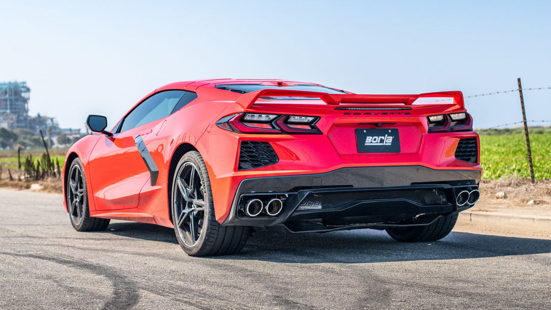 Rear view of C8 Corvette Stingray with Borla ATAK 140841 installed (non-NPP)
