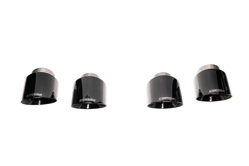 Four CORSA Black PVD exhaust tips with slash cut mouths and stainless inlet collars