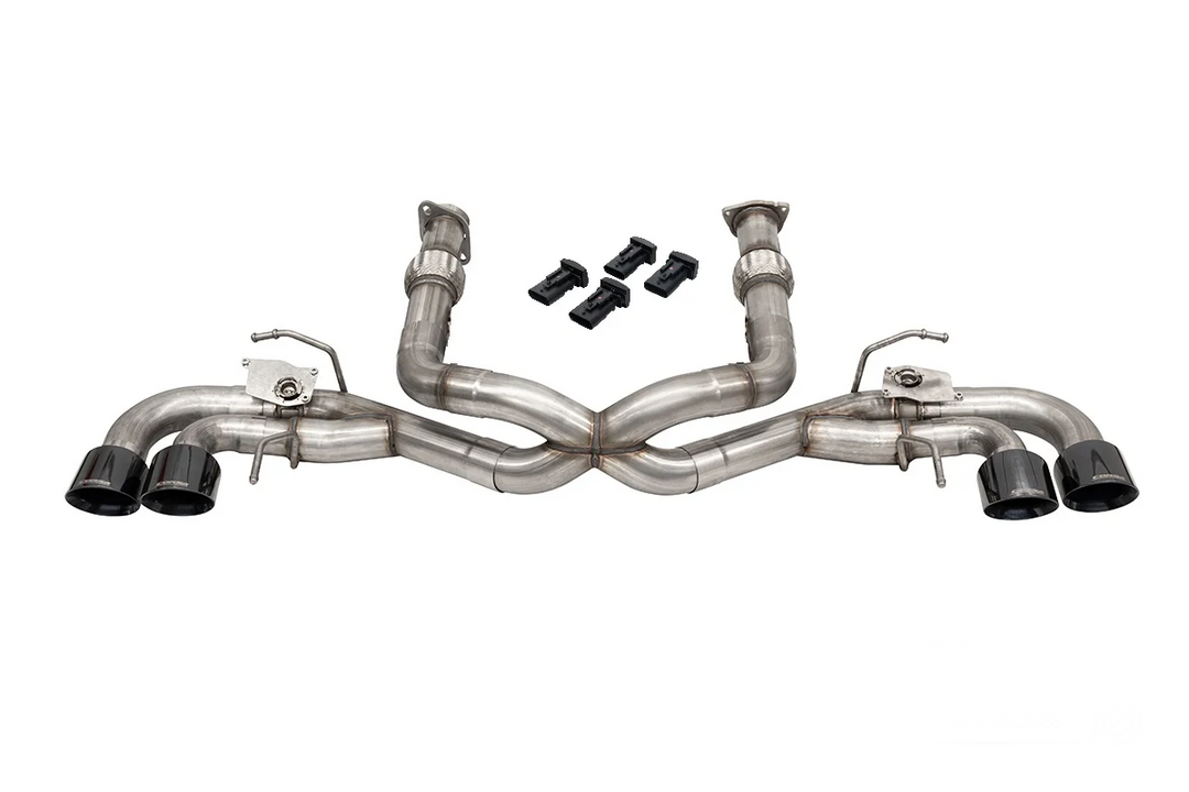 CORSA 21103BLK-1 NPP AFM valve delete cat-back exhaust system for the
C8 Corvette Stingray with quad Black PVD slash cut tips