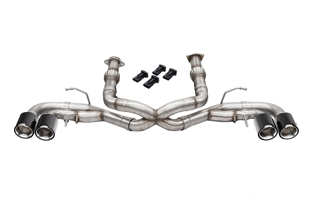 CORSA 21104CF valve delete cat-back exhaust system for the C8 Corvette Stingray with flat cut carbon fiber tips