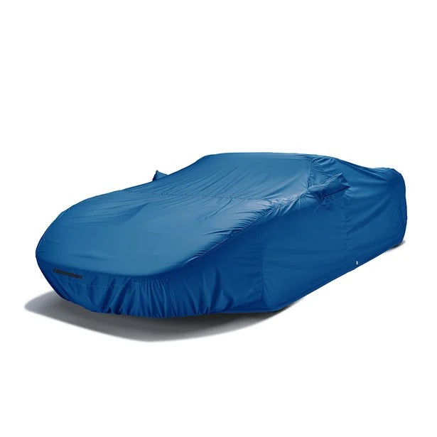 C8 Corvette Stingray Covercraft WeatherShield HP car cover for 2020–2026 models with custom rear-spoiler fit