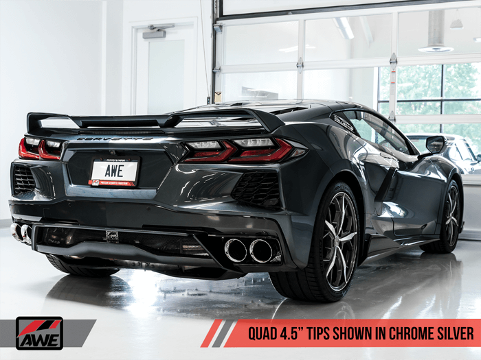 C8 Corvette Stingray/E-Ray AWE Touring Edition exhaust installed with chrome silver tips