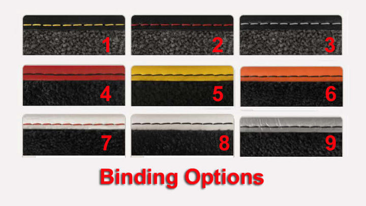 Binding and stitching options for Lloyd Mats Luxe front floor mats for C8 Corvette Stingray