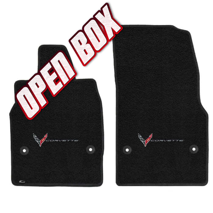Lloyd Mats Ultimat front floor mats with single-logo embroidery installed in a C8 Corvette Stingray