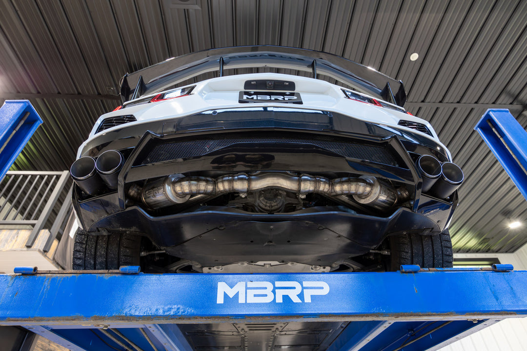 MBRP Active Profile muffler and carbon-fiber tips installed on a C8 Corvette Stingray