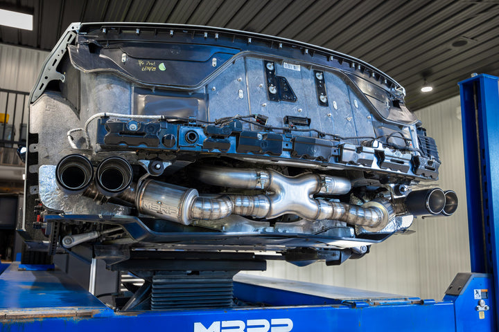 C8 Corvette Stingray undercarriage with MBRP Active Profile cat-back exhaust installed
