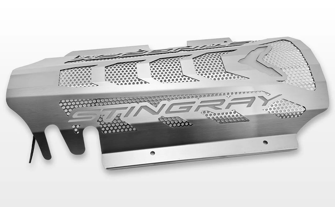 C8 Corvette STINGRAY replacement engine shroud with perforated stainless inserts