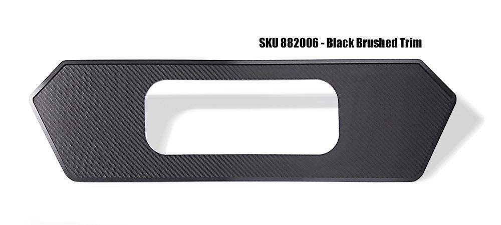 Isolated C8 Corvette tag-back panel with black brushed trim and an open license-plate area, labeled SKU 882006 in the image