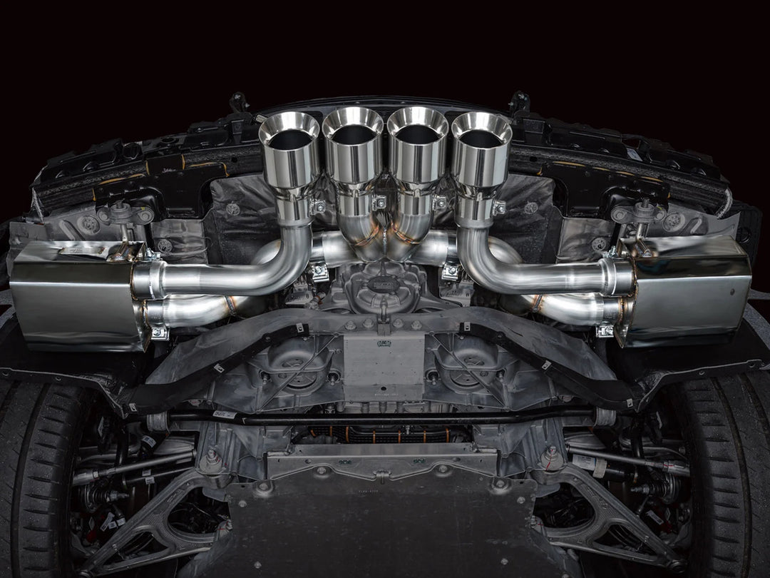AWE SwitchPath exhaust with chrome silver tips installed on a C8 Corvette Z06