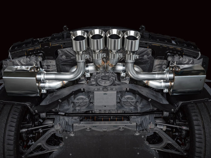 AWE SwitchPath exhaust with chrome silver tips installed on a C8 Corvette Z06