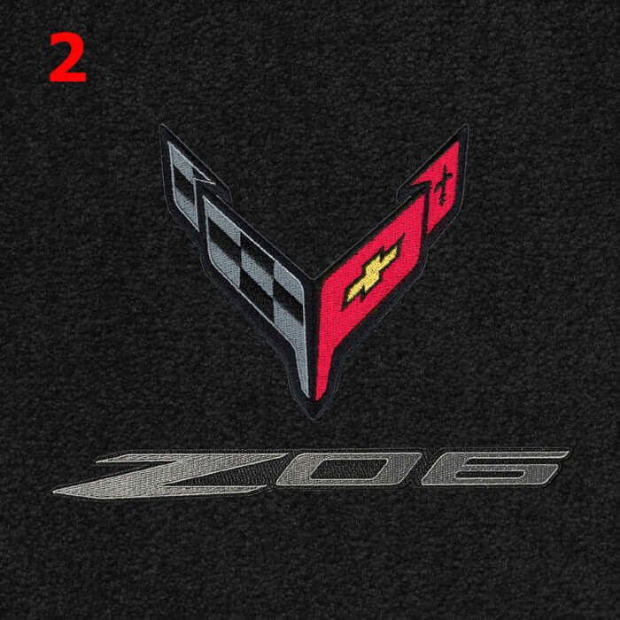 Double-logo embroidery option for Lloyd Mats Luxe front mats for the C8 Corvette Z06.