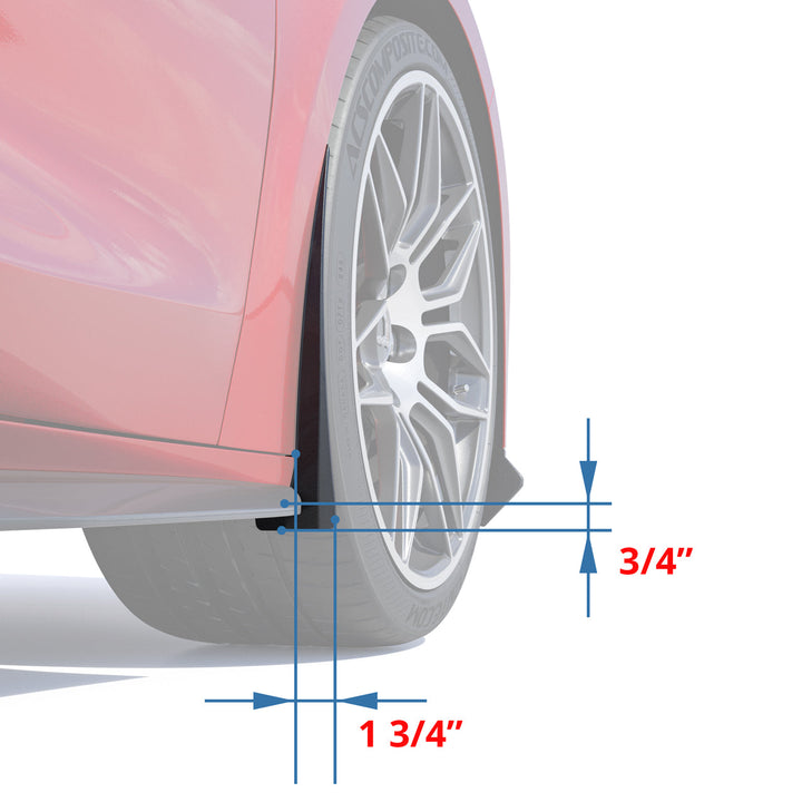 Front rock guard dimension diagram for the C8 widebody, showing 3/4 inch and 1 3/4 inch measured from the wheel opening