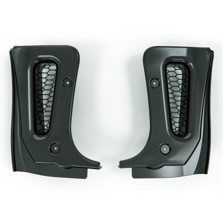 Pair of ACS Composite 50-4-154 rear rock guards on white, showing the bladed shield fins that trap debris