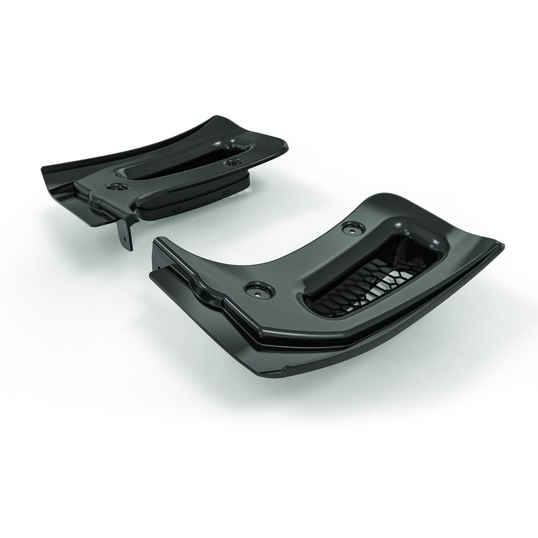 ACS Composite rear rock guards shown with the removable tunnel mesh panel that fits behind them
