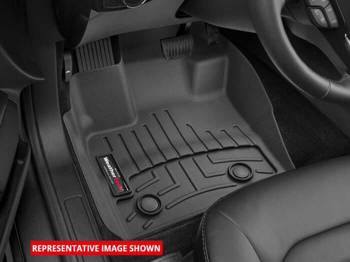 Black WeatherTech FloorLiners for 2025-2026 C8 Corvette ZR1 Coupe and HTC Convertible front footwells.