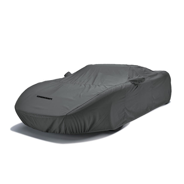 Covercraft Sunbrella Charcoal cover on a representative covered car, not an E-Ray fitment photograph