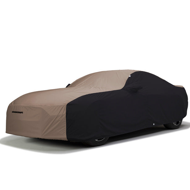 Covercraft WeatherShield HP 2-Tone Taupe/Black, with taupe top and black sides, on a representative covered car