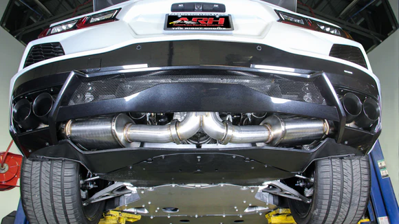 Installed ARH R/T Cat-Back exhaust under a C8 Corvette Stingray
