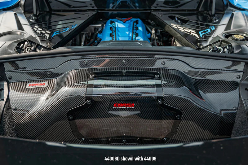 CORSA 44003D carbon fiber intake installed on 2020–2024 C8 Corvette Stingray LT2 (rear view)
