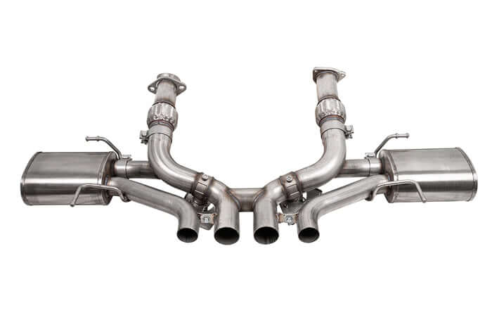 CORSA 21111 valved cat-back exhaust for 2023–2026 C8 Corvette Z06 with NPP, showing valved design and premium stainless steel