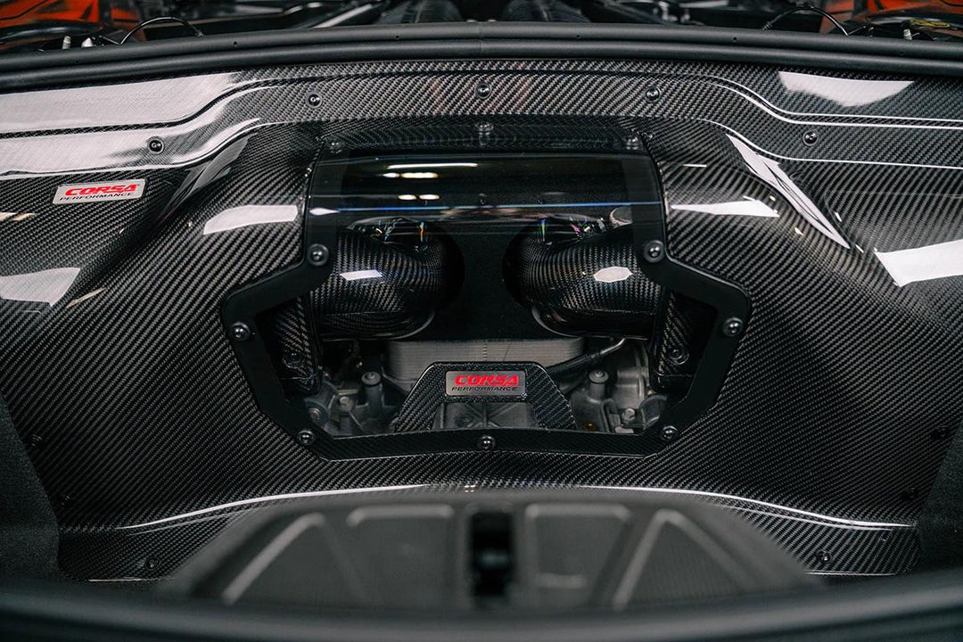 CORSA 44012D carbon fiber dual-path intake installed on LT6 5.5L C8 Corvette Z06