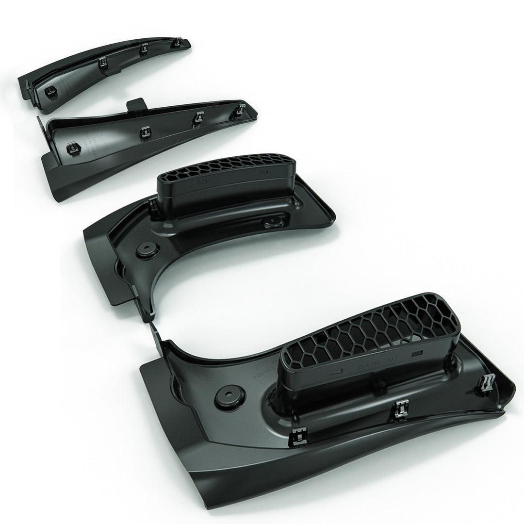 Full set of front and rear rock guards for 2023–2026 C8 Corvette Z06 and E-Ray widebody, Carbon Flash Metallic Black OEM finish.