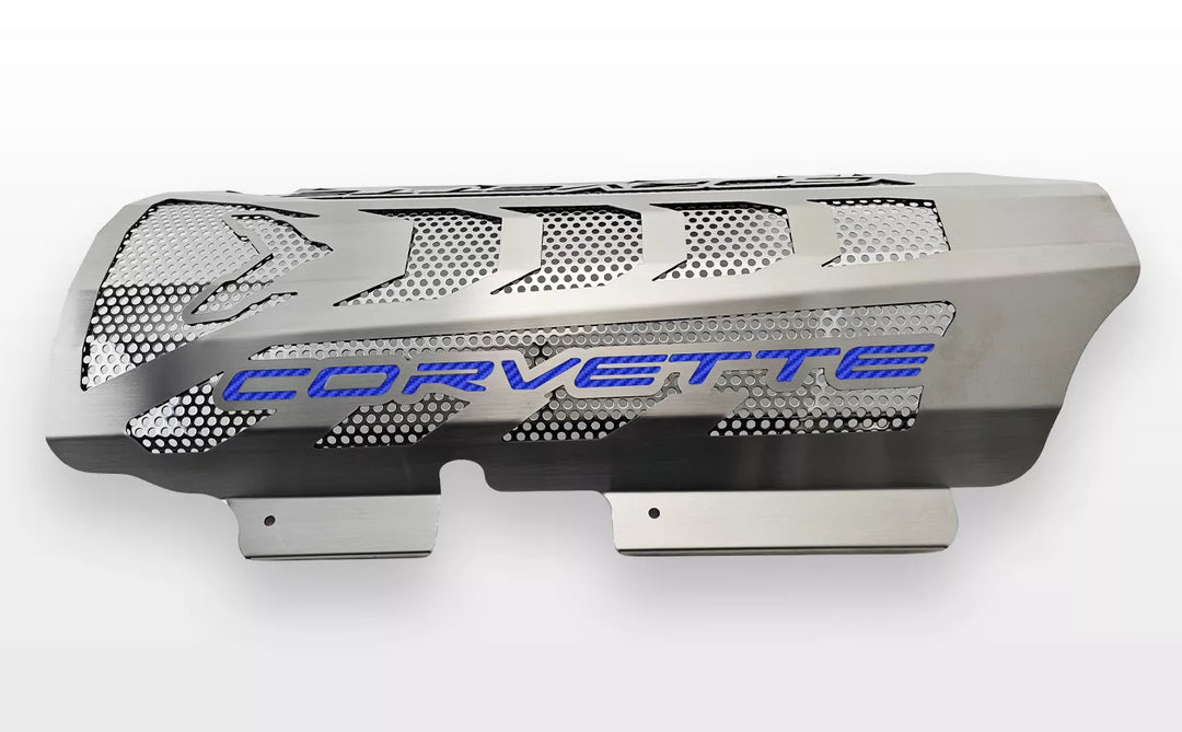 CORVETTE replacement engine shroud with blue lettering inlays