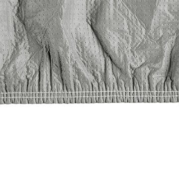 Covercraft 5-Layer Indoor gray fabric close-up showing the gathered elastic hem and stitching
