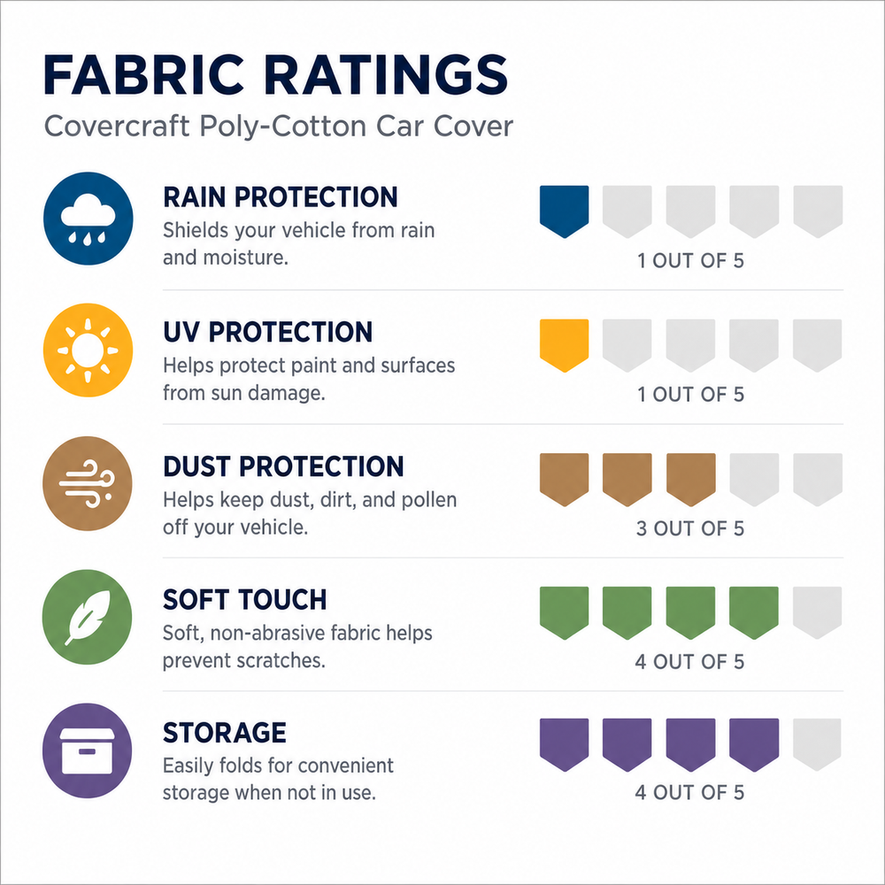 Covercraft Polycotton fabric ratings for Corvette indoor garage dust protection and breathable storage