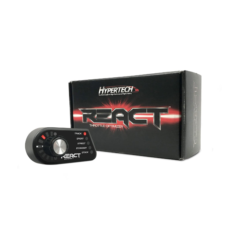 Hypertech REACT Performance throttle optimizer for C8 Corvette shown in front of product box