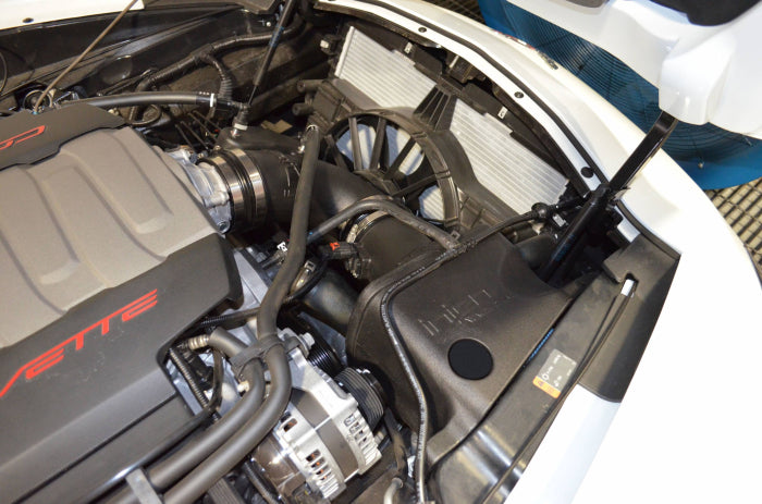 Injen EVO7202 cold air intake installed in a C7 Corvette Stingray LT1 engine bay