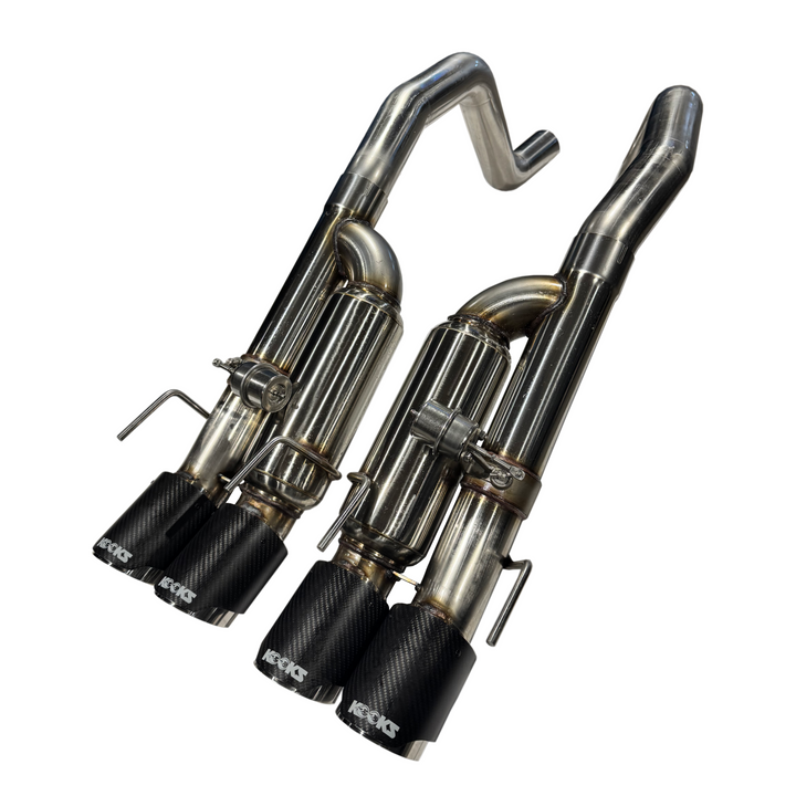 Kooks 21606750 C6 Corvette carbon-tip axle-back pair, angled view