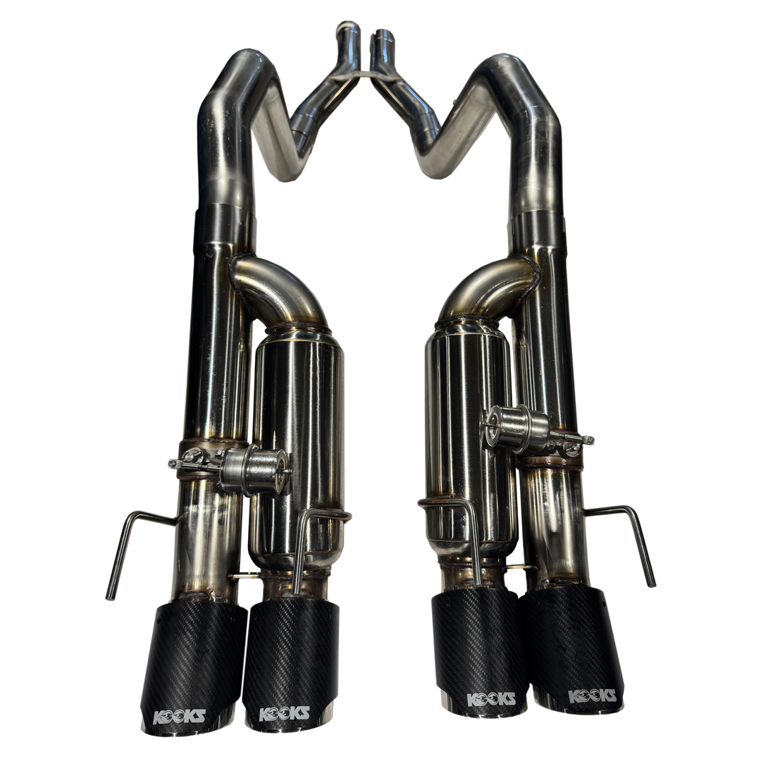 Kooks 21606750 axle-back pair showing four carbon-fiber tips