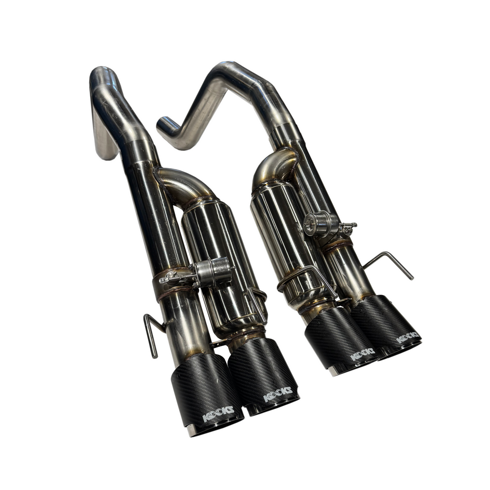 Reverse view of Kooks 21606750 valved axle-back with carbon tips