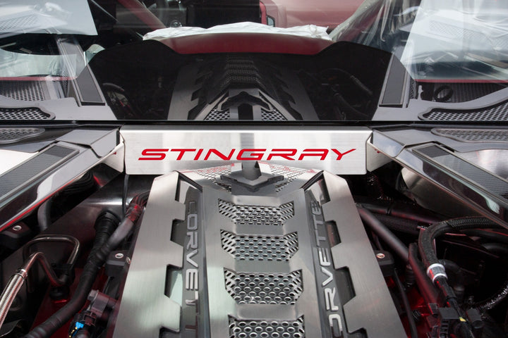 Lower rear-window accent with red STINGRAY lettering installed in a C8 Corvette Coupe