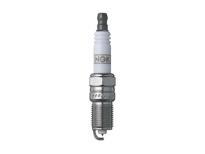 NGK G-Power platinum spark plug family photograph showing the ceramic insulator, hex shell, threaded body and firing end