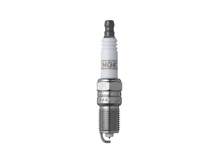 NGK G-Power platinum spark plug full view showing the white ceramic insulator, metal shell, threads and firing end